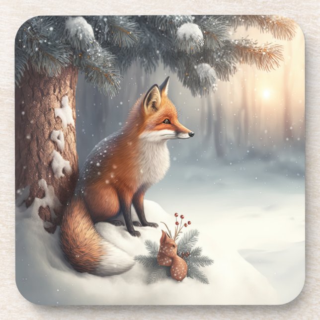 Dessous-de-verre Amusants, Whimsical Winter Woodland Animaux Dessou (Devant)