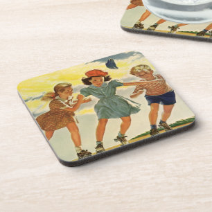 Dessous-de-verre Amusement de patin à roulettes vintage pour enfant