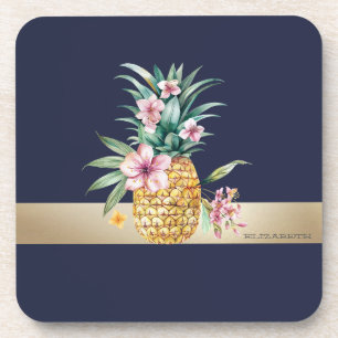 Dessous-de-verre Ananas Floral, Rayure Dorée