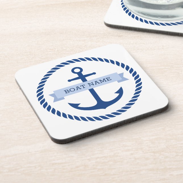 Dessous-de-verre Ancrage bleu et le nom du bateau-frontière de la c (Côté gauche)