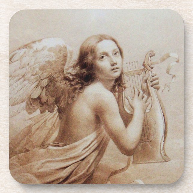 DESSOUS-DE-VERRE ANGE JOUER LYRA SUR LES NUAGES (Devant)