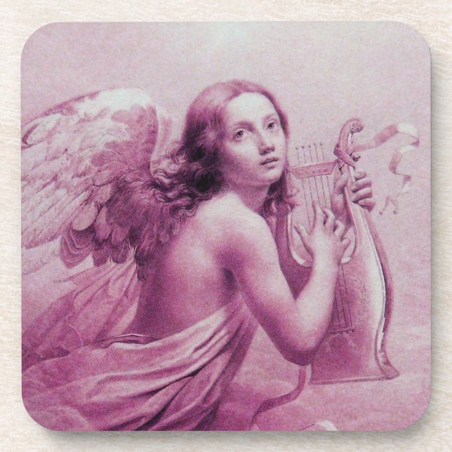 Dessous-de-verre ANGE JOUER LYRA SUR LES NUAGES roses (Devant)