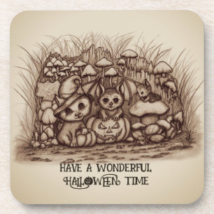 Dessous-de-verre Animaux mignons attendant Halloween
