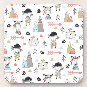 Dessous-de-verre Animaux mignons de région boisée et motif indien