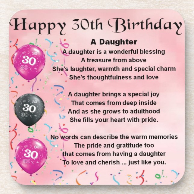 Dessous-de-verre Anniversaire de poème de fille 30ème (Devant)
