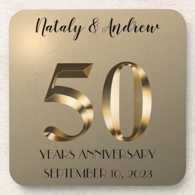 Dessous-de-verre Anniversaire du 50e Mariage d'or métallique (Devant)