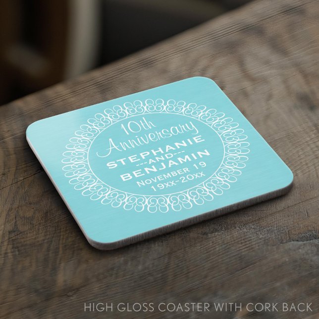 Dessous-de-verre Anniversaire mariage avec Arrière - plan bleu Turq (Custom Coaster)