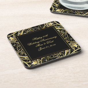 Dessous-de-verre Anniversaire noir de Flourish cinquantième d'or