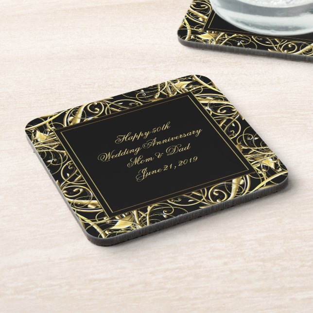 Dessous-de-verre Anniversaire noir de Flourish cinquantième d'or (Côté gauche)