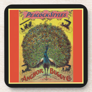 Dessous-de-verre Antique paon buggy société publicité rouge