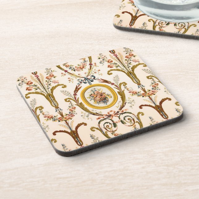 Dessous-de-verre Antique Rococo Floral Gold Crème Élégante (Côté gauche)