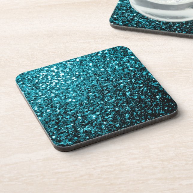 Dessous-de-verre Aqua bleu brillant brille de parties scintillant (Côté gauche)