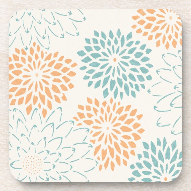 Dessous-de-verre Aqua Blue Peach White Floral (Devant)