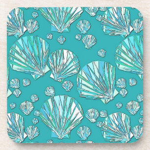 Dessous-de-verre Aqua, crustacés, arrière - plan turquoise