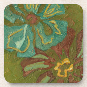 Dessous-de-verre Aqua et Fleurs orange brûlées sur Arrière - plan v