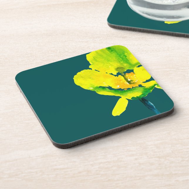 Dessous-de-verre Aquarelle abstraite de fleurs jaunes  (Côté gauche)
