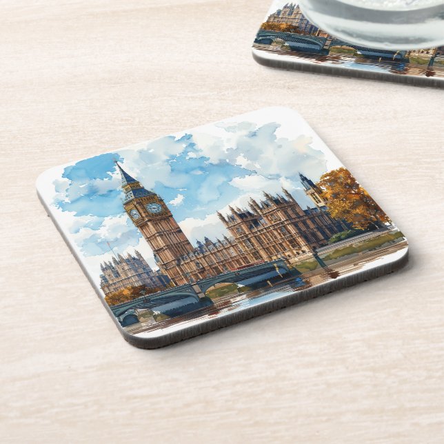 Dessous-de-verre Aquarelle Big Ben Westminster Palace Londres (Côté gauche)