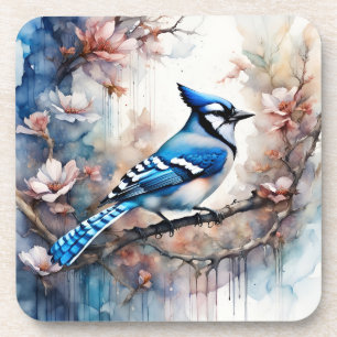 Dessous-de-verre Aquarelle bleu Jay Cherry Blossoms