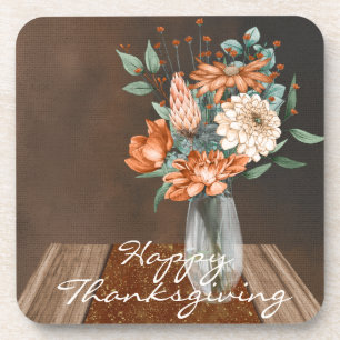 Dessous-de-verre Aquarelle Bon thanksgiving de fleurs orange brûlée