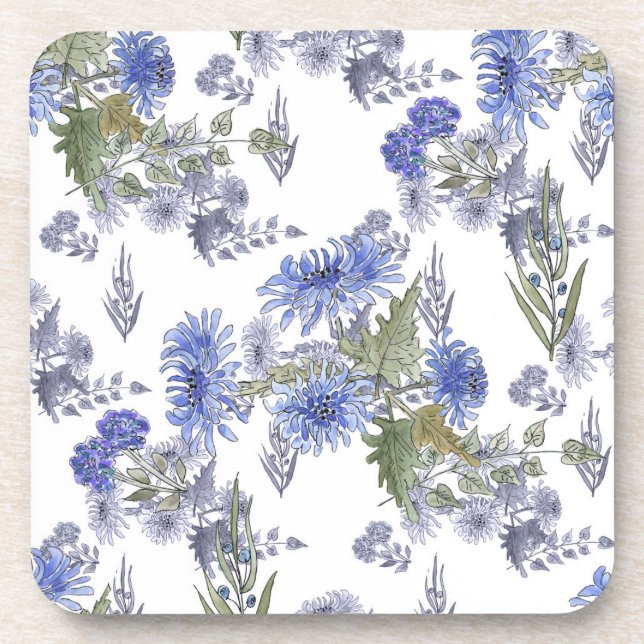 Dessous-de-verre Aquarelle chrysanthèmes fleurs fleurs florales (Devant)