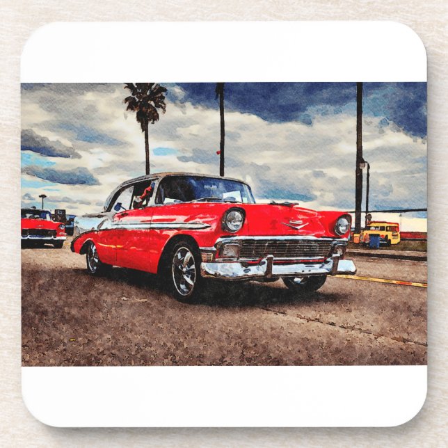 Dessous-de-verre Aquarelle de Chevrolet Bel Air 1956 (Devant)