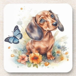 Dessous-de-verre Aquarelle de chiot mignonne Dachshund