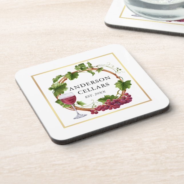 Dessous-de-verre Aquarelle de raisin Vins Wreath Cave Or (Côté gauche)
