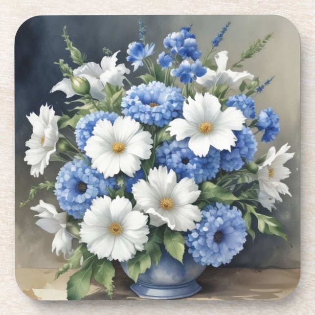 Dessous-de-verre Aquarelle élégante Vase Fleurs (Devant)