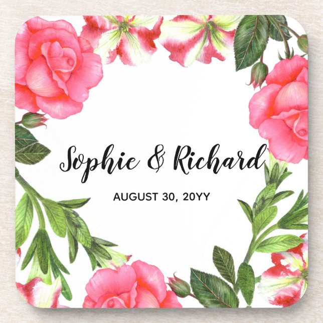 Dessous-de-verre Aquarelle Fleurs roses Circle Conception de courro (Devant)