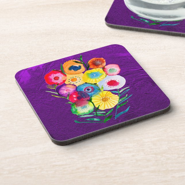 Dessous-de-verre Aquarelle fleurs violettes fleuries florales (Côté gauche)
