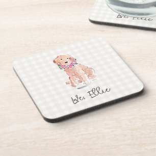 Dessous-de-verre Aquarelle Golden Flowers Aimer CHIEN NOM En vichy