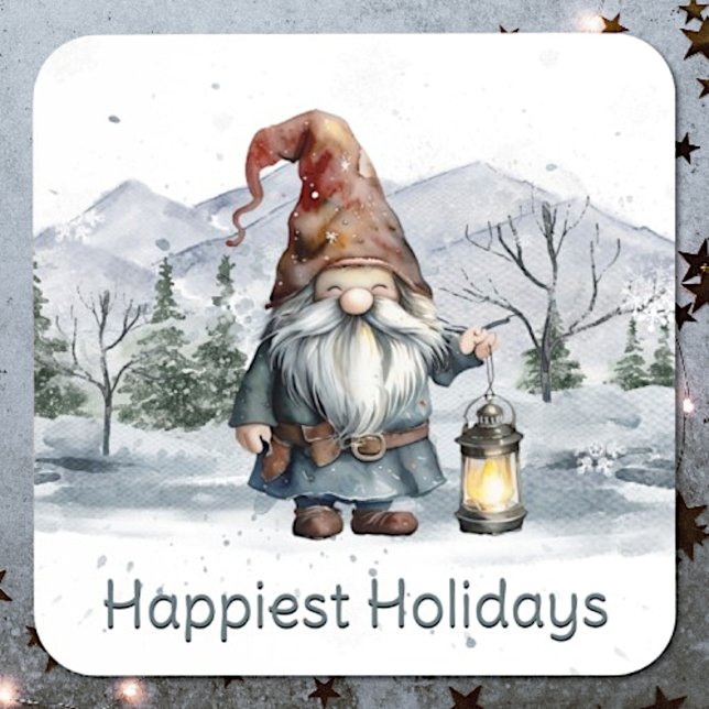 Dessous-de-verre Aquarelle hiver Gnome de Noël (Watercolor Winter Christmas Gnome Beverage Coaster)