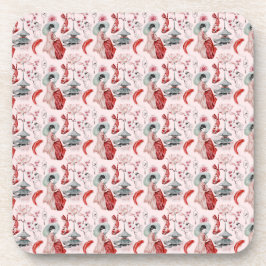 Dessous-de-verre Aquarelle Japonaise Pagode Lotus Koi Poisson