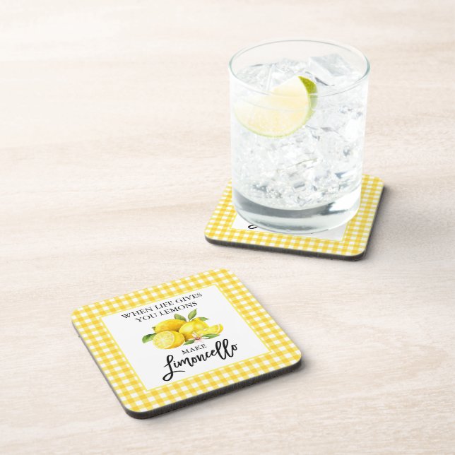 Dessous-de-verre Aquarelle Lemons Limoncello En vichy jaune (Côté Droit)