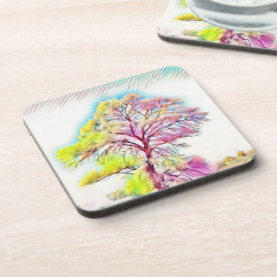Dessous-de-verre Aquarelle moderne des arbres enneigés colorés