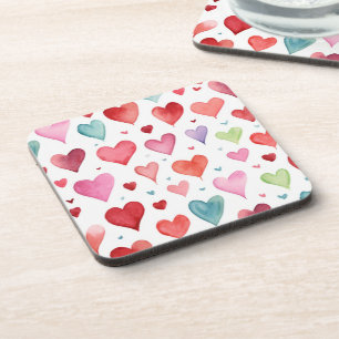 Dessous-de-verre Aquarelle Motif de coeur moderne rouge rose bleu