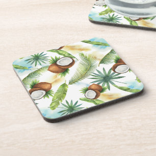 Dessous-de-verre Aquarelle Motif de noix de coco tropicale