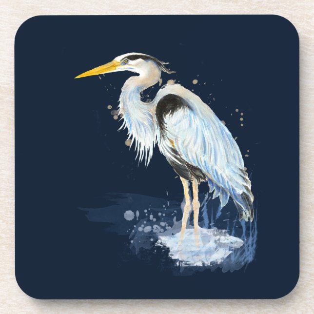 Dessous-de-verre Aquarelle originale Great Blue Heron Bird Custom (Devant)
