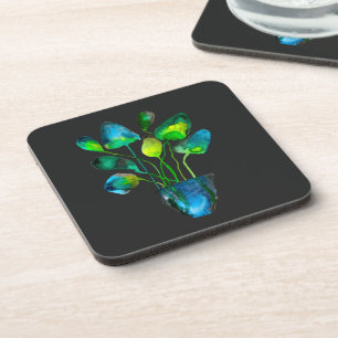 Dessous-de-verre Aquarelle plante art vert et bleu abstrait