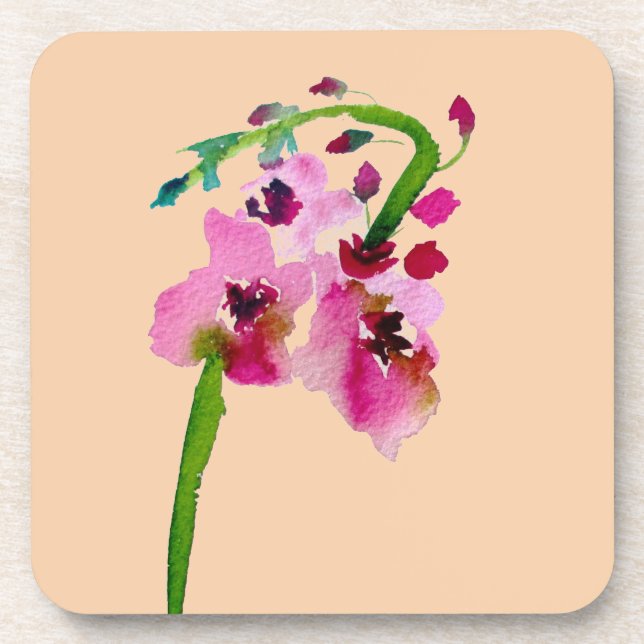 Dessous-de-verre Aquarelle rose fleurie verbasque fleur rousse (Devant)