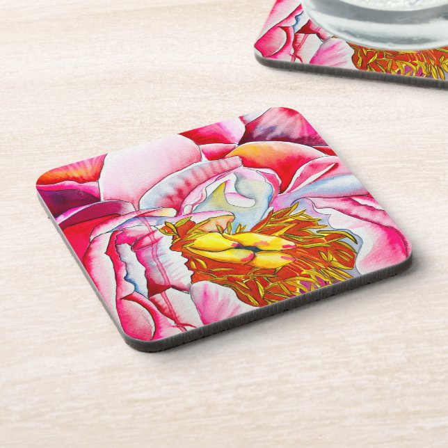 Dessous-de-verre Aquarelle rose Peony (Côté gauche)