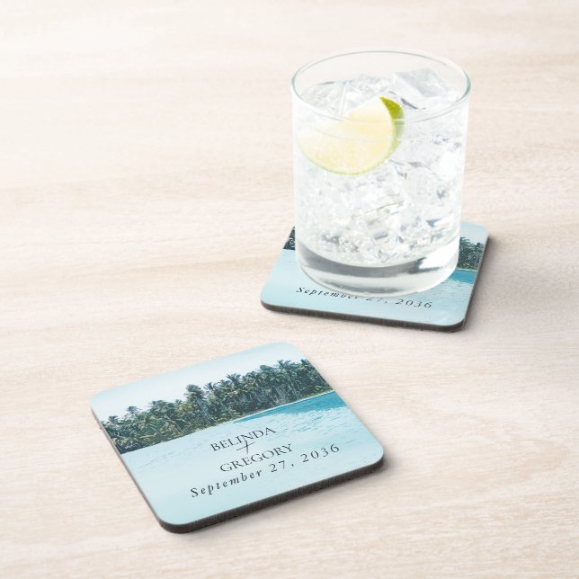 Dessous-de-verre Aquarelle tropicale Palms & Mariage de plage (Côté Droit)