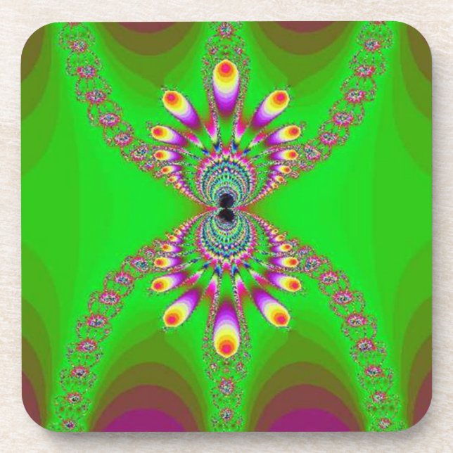 Dessous-de-verre Araignée Abstraite verte sur violet (Devant)