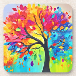 Dessous-de-verre Arbre arc-en-ciel de la peinture de la vie