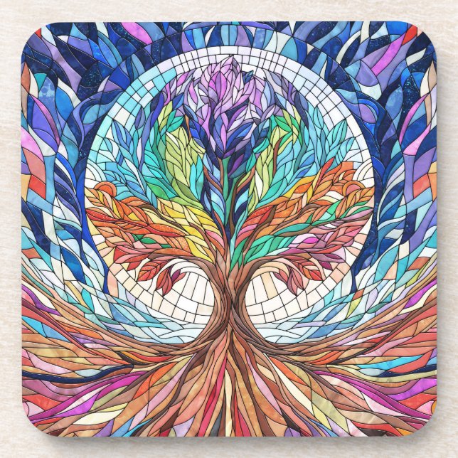 Dessous-de-verre Arbre coloré de la vie Art de la mosaïque (Devant)