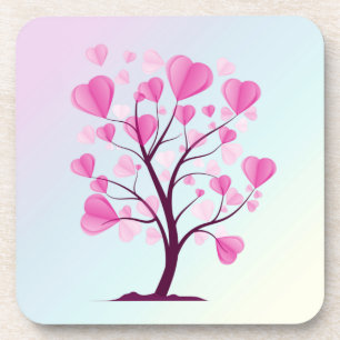Dessous-de-verre Arbre d'amour Arbre de coeur Pastel rose Aquarelle