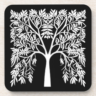 Dessous-de-verre Arbre de vie #1 Blanc sur Noir
