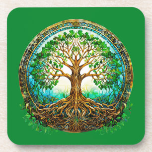 Dessous-de-verre Arbre de vie celtique en vert émeraude