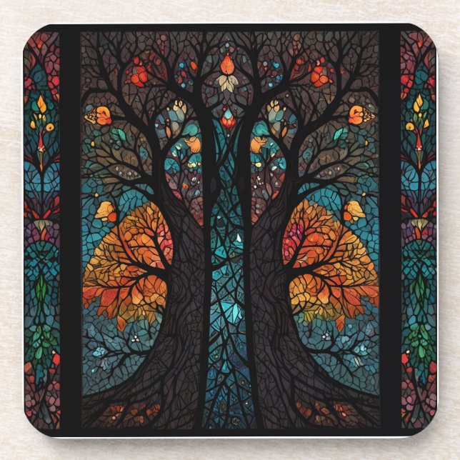 Dessous-de-verre Arbre de vie effet de vitrail en mosaïque (Devant)