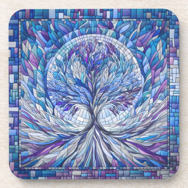 Dessous-de-verre Arbre pourpre de la tranquillité Art mosaïque (Devant)